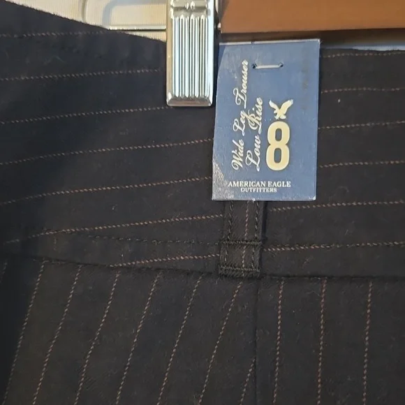 American Eagle Womens Navy Pinstripe Wide Leg Pants Size 8 NWT - Picture 2 of 10